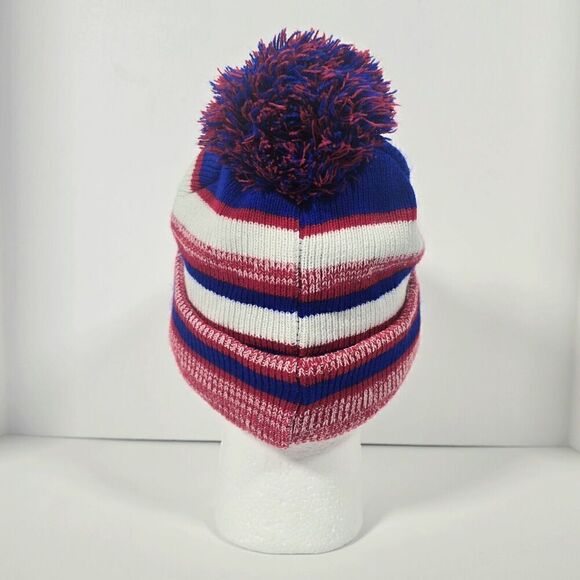NFL New York Giants Adult Knit Beanie Hat Striped Fleece Lined Blue Red Football - Picture 4 of 7